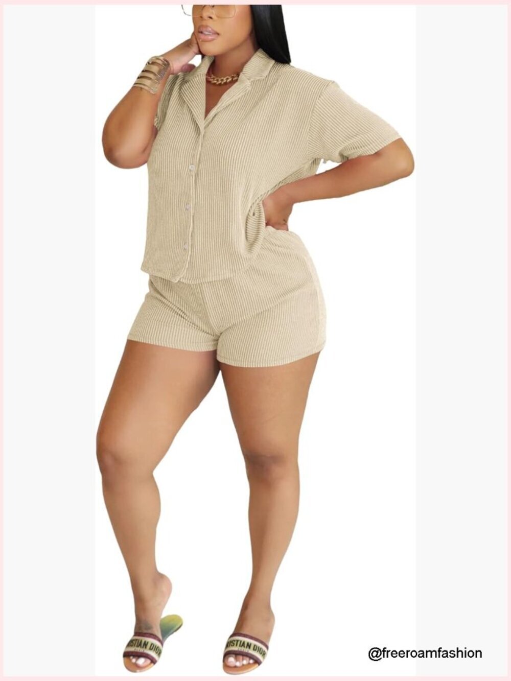 Summer Casual Sweatsuit Set 2 Piece Short Sleeve Button Top Shorts
